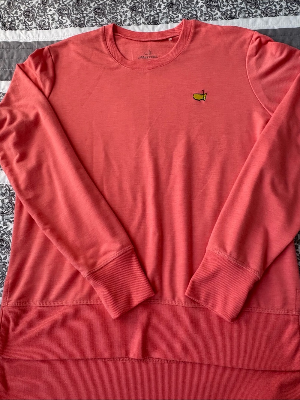 Masters Coral Crewneck Sweater with Yellow Embroidered Logo